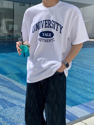 SIMPLEACTION University yale 圓領字母印花短袖上衣