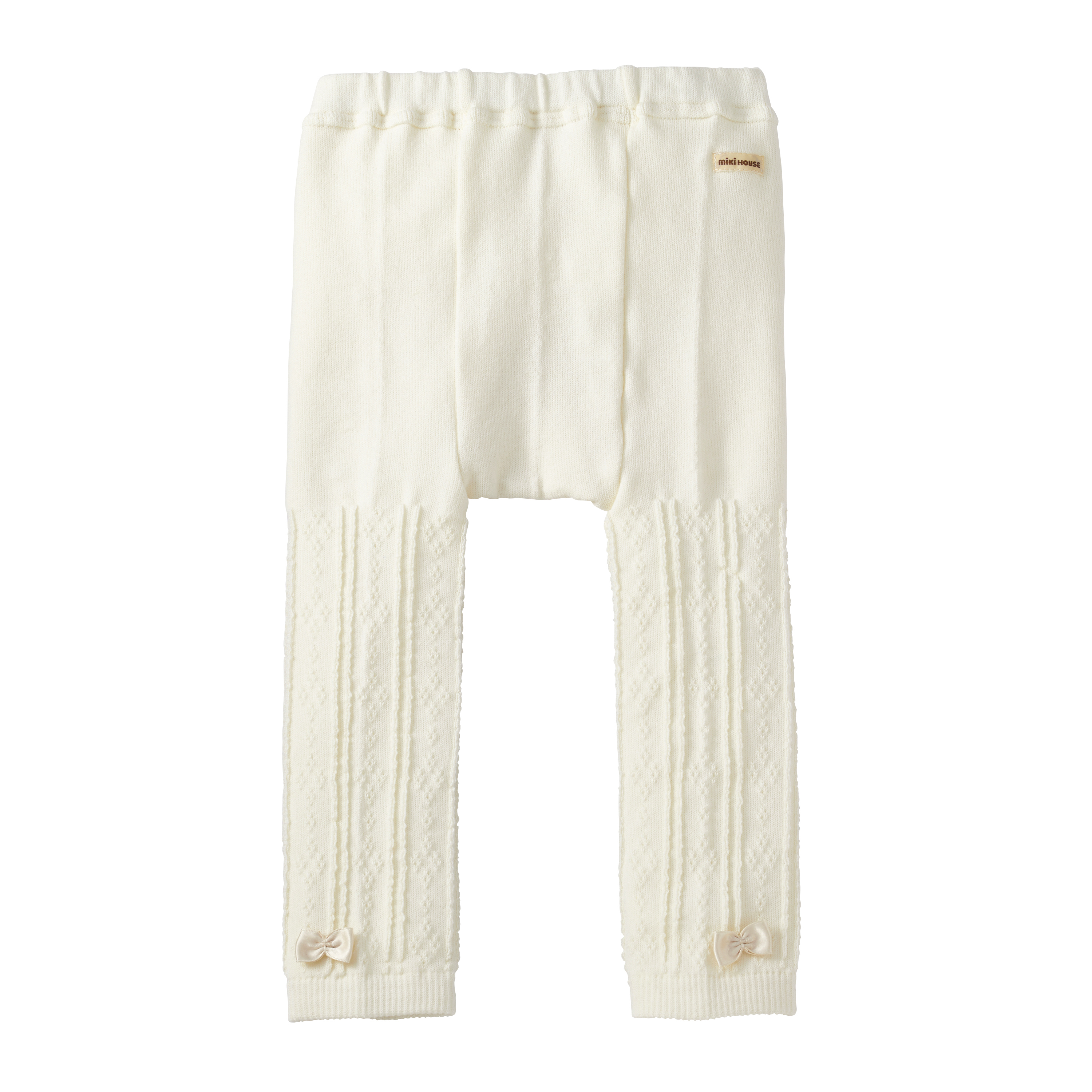 蝴蝶結電纜織紋褲襪-白