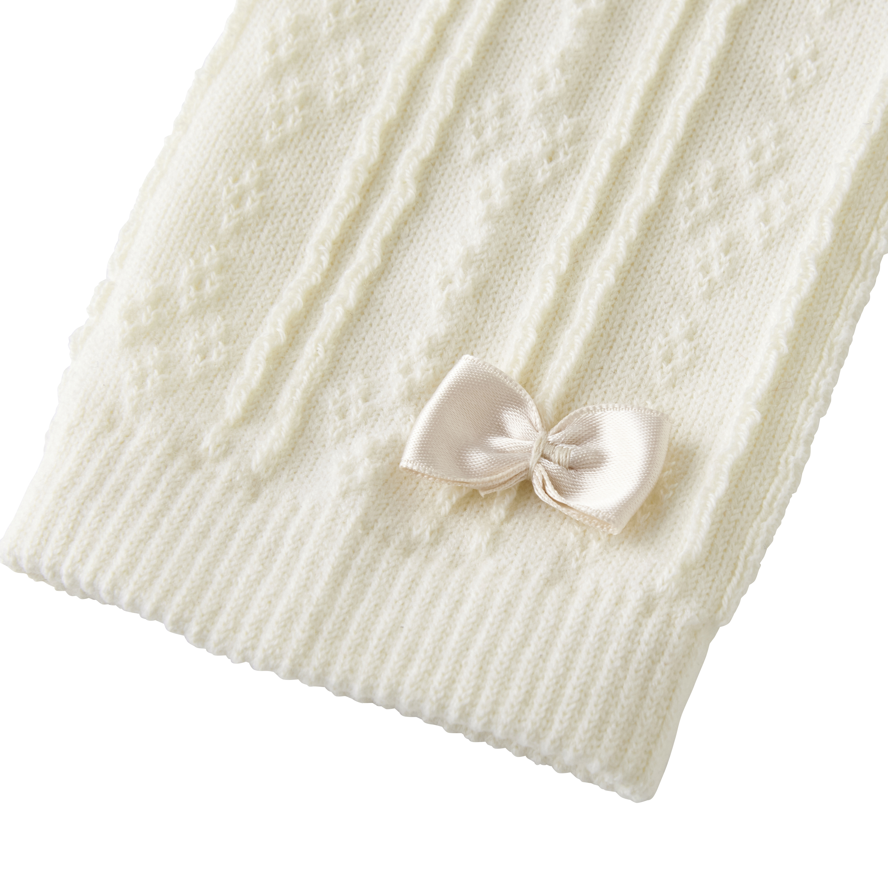 蝴蝶結電纜織紋褲襪-白