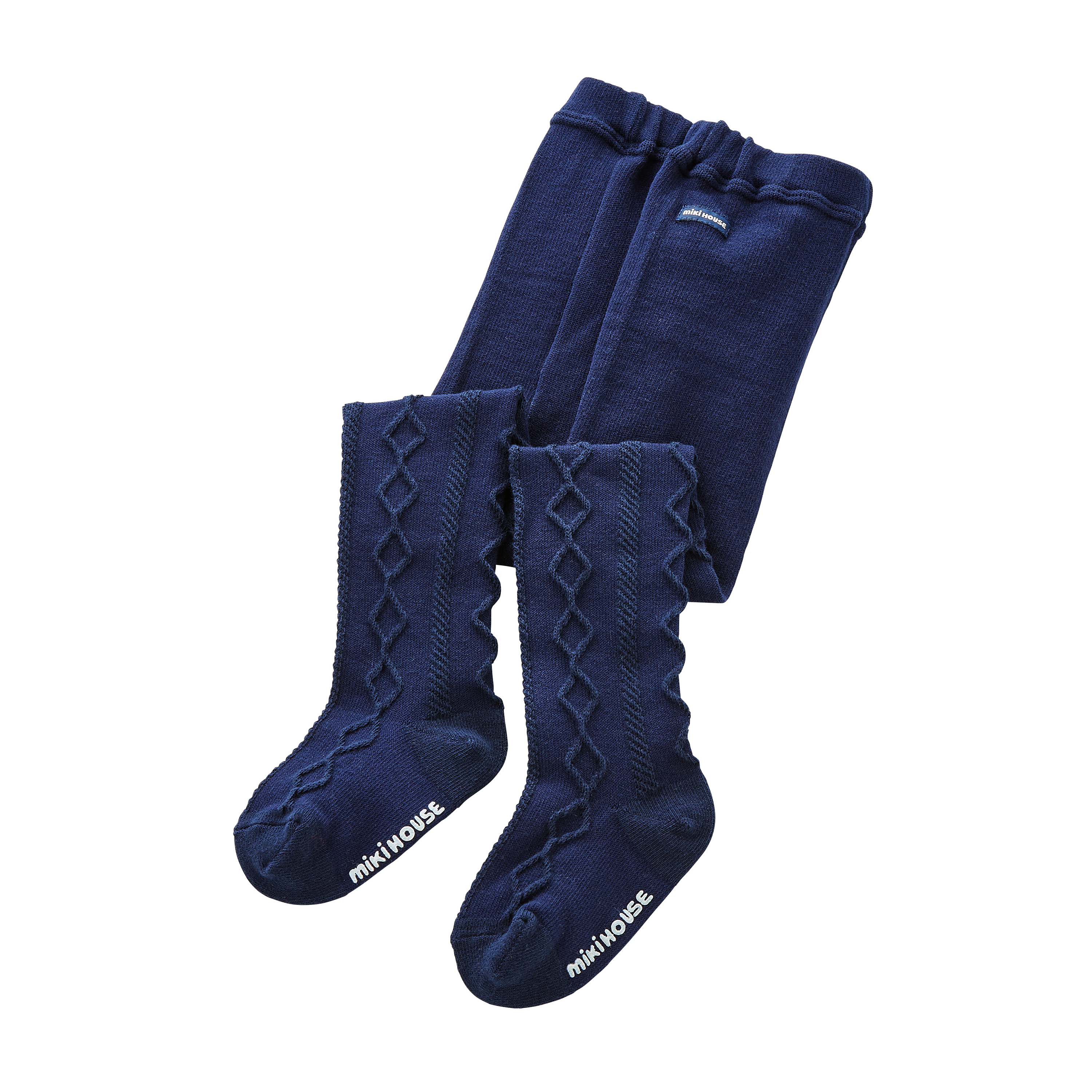 優雅針織麻花連褲襪-藏藍