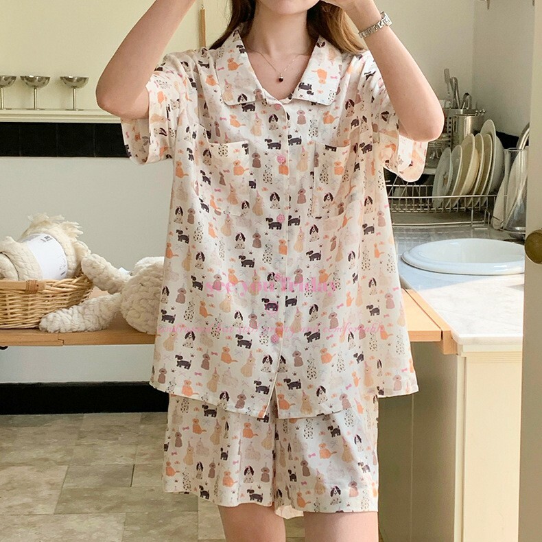 《5871》天絲涼感翻領動物短袖居家套裝