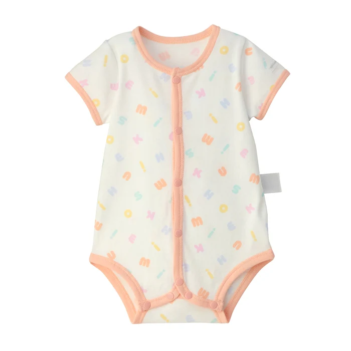 柔彩印花LOGO羅紋針織棉排釦短袖包臀衣-多色