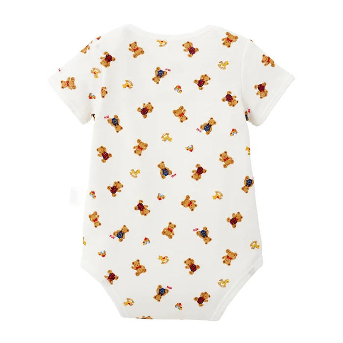 MIKI HOUSE BEAR羅紋針織棉套頭短袖包臀衣-駝