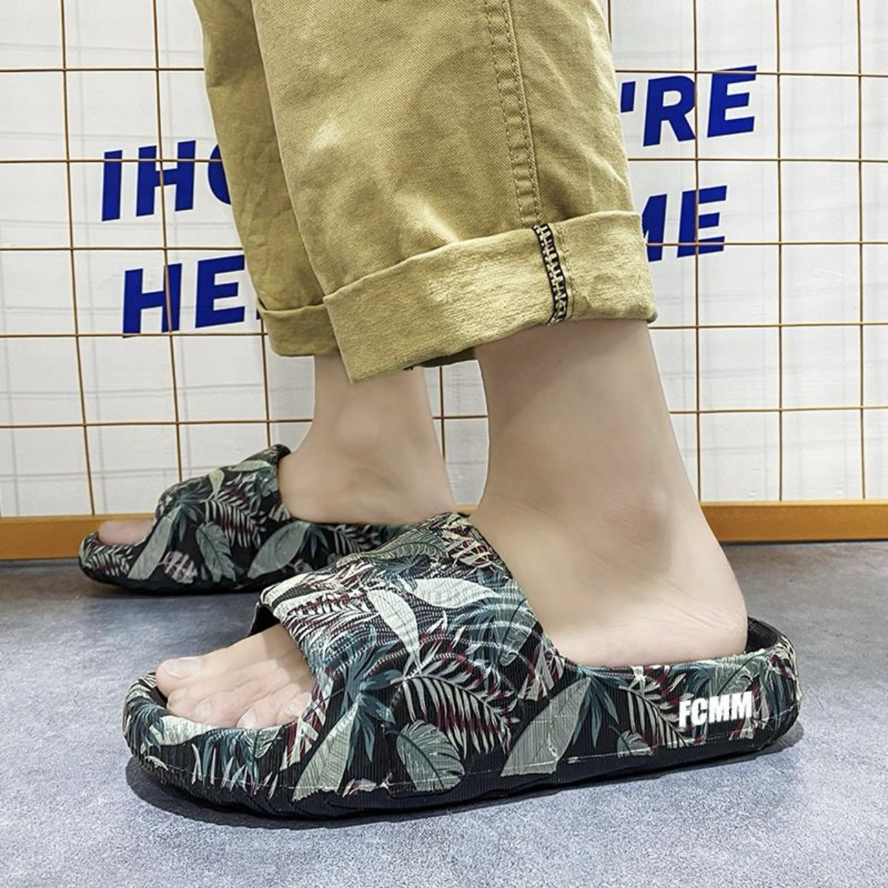 韓國 FCMM EVA 樹紋迷彩 yeezy 平替 防水 平底拖鞋 踩屎感