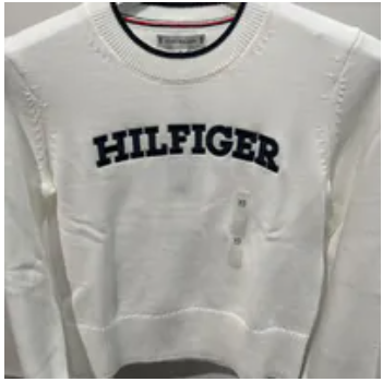 [S] TOMMY HILFIGER WHITE WOMEN HILFIGER LOGO EMBROIDERED SWEATER, XW04183-101 (STH1049)