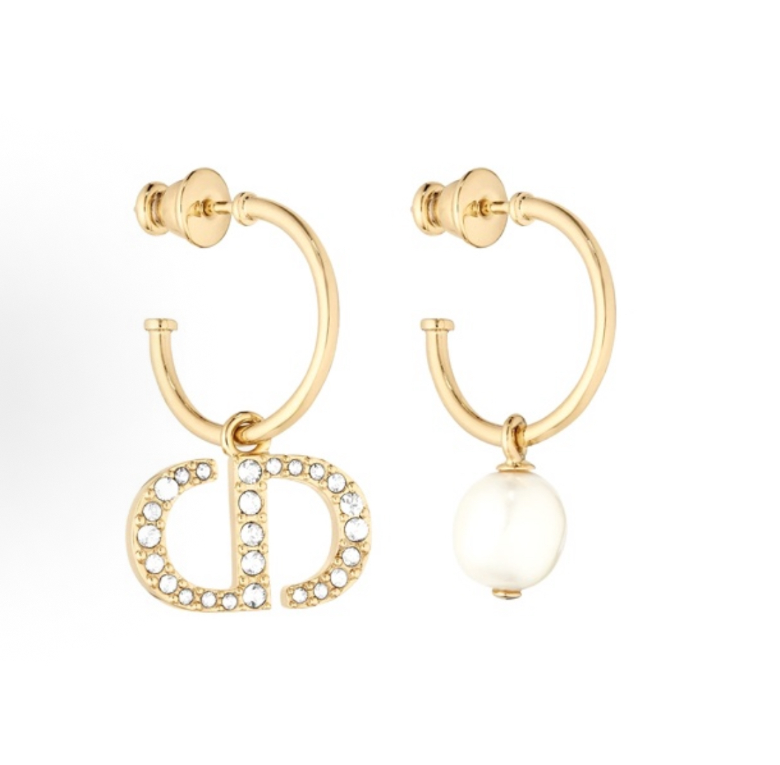 DIOR 迪奥 PETIT CD 耳環白色仿水晶同白色樹脂珠飾金色女款