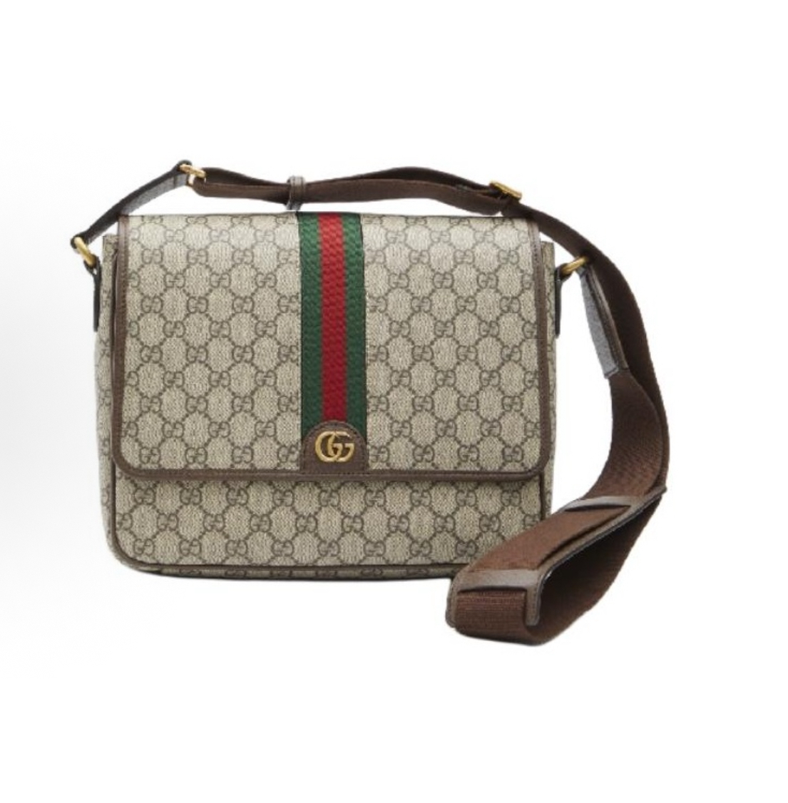 GUCCI Ophidia 雙 G 徽標郵差袋中型男款米色拼烏木色
