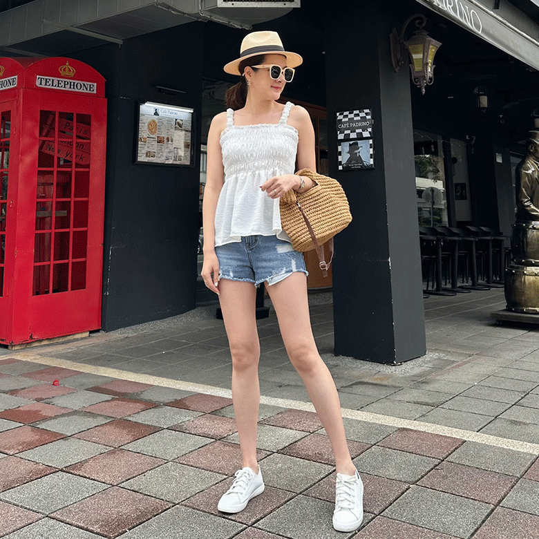 法式皺褶雪紡背心