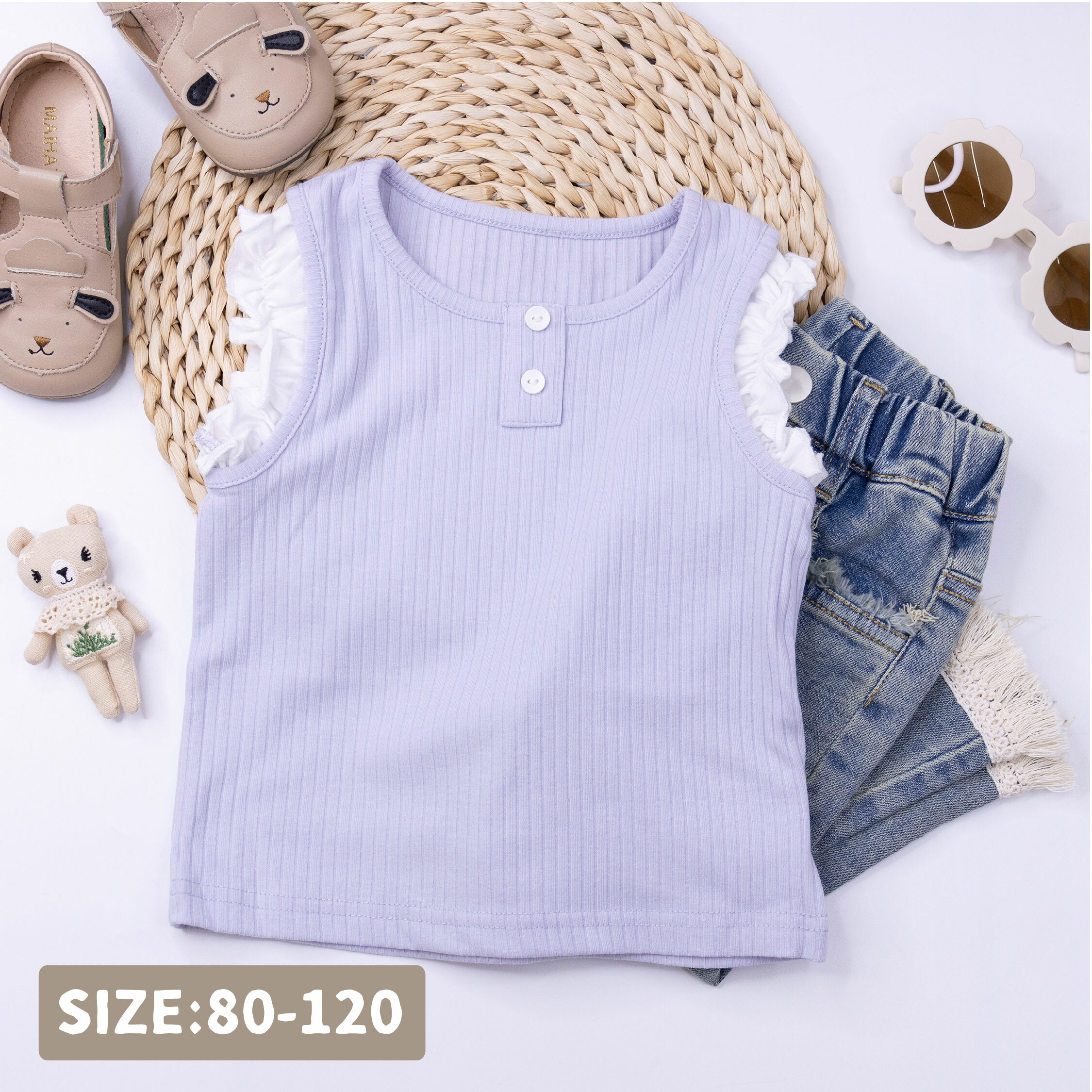 【H50118】質感坑條紋鬆緊袖拼接背心/上衣