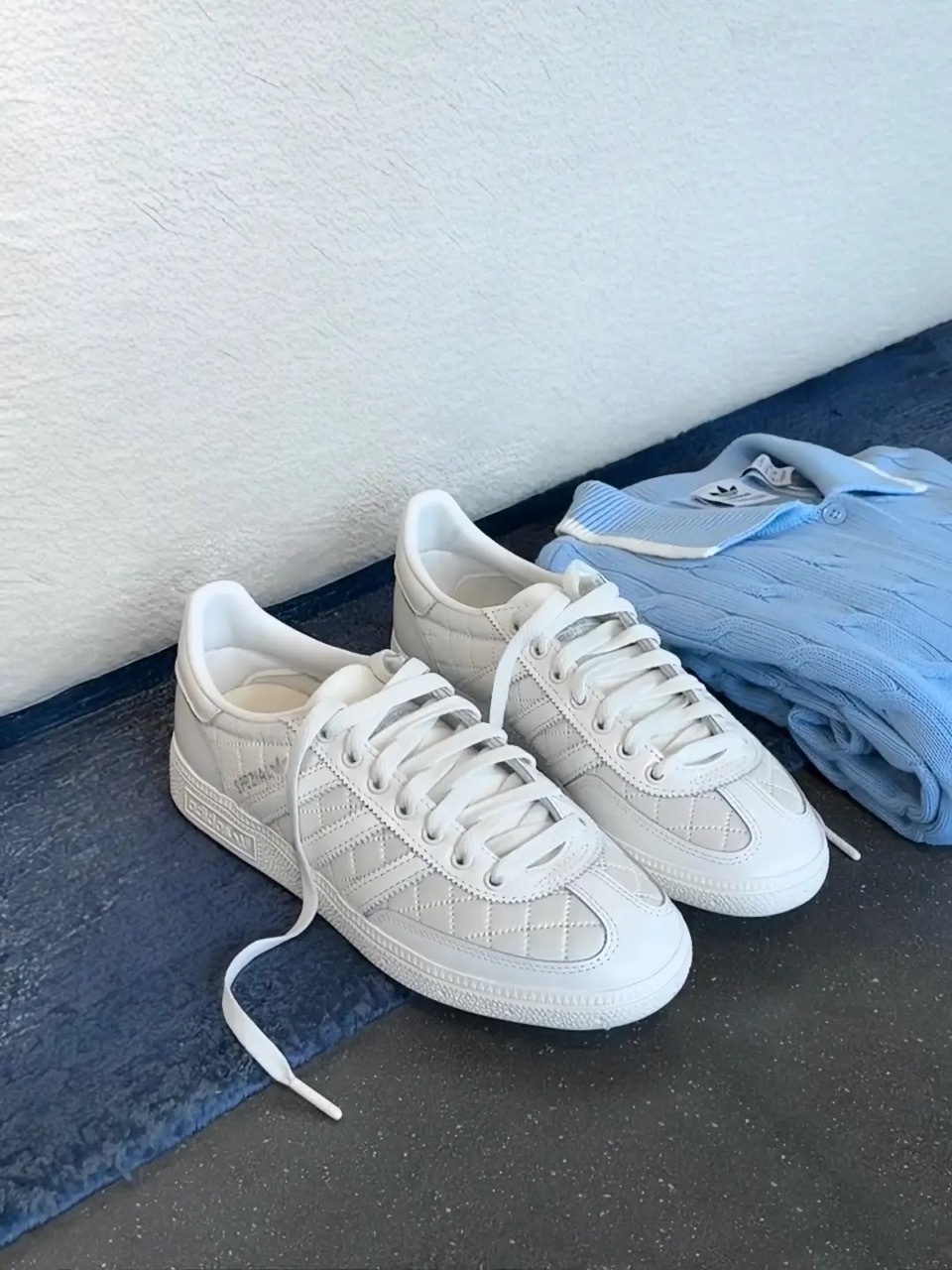 ADIDAS HANDBALL SPEZIAL 小 香風 菱格紋 漆皮 拼接 白色 小白鞋 男女鞋 KJ0854 / 預購