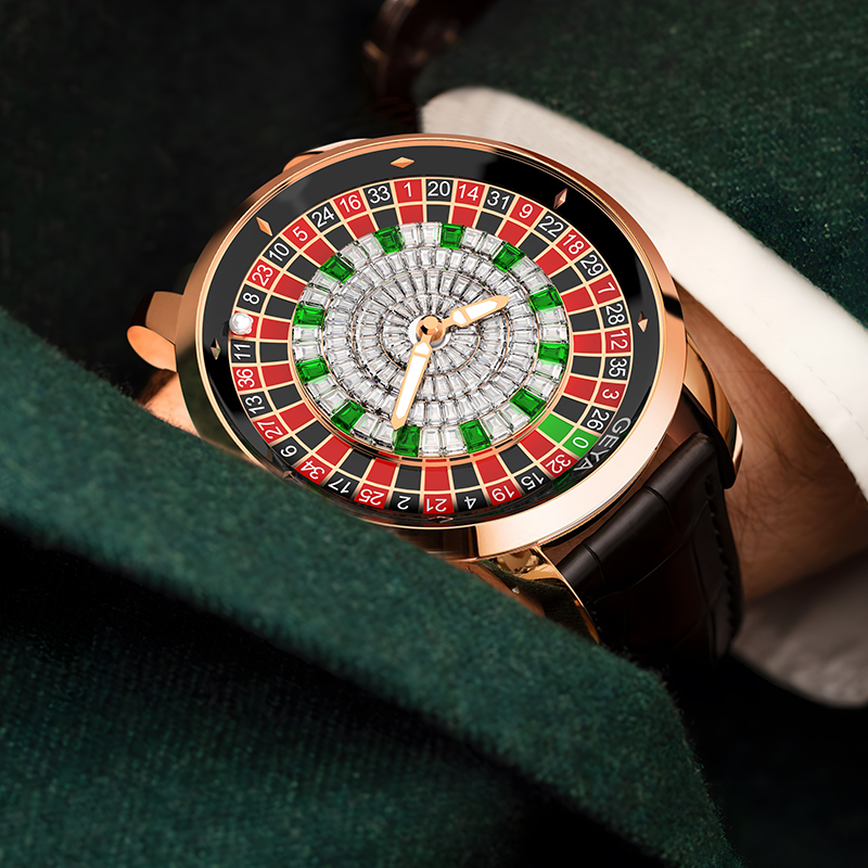 【GEYA 格雅】大贏家系列 G78187 鏤空 賭盤輪盤 晶鑽 動力儲存 夜光 機械 真皮 手錶