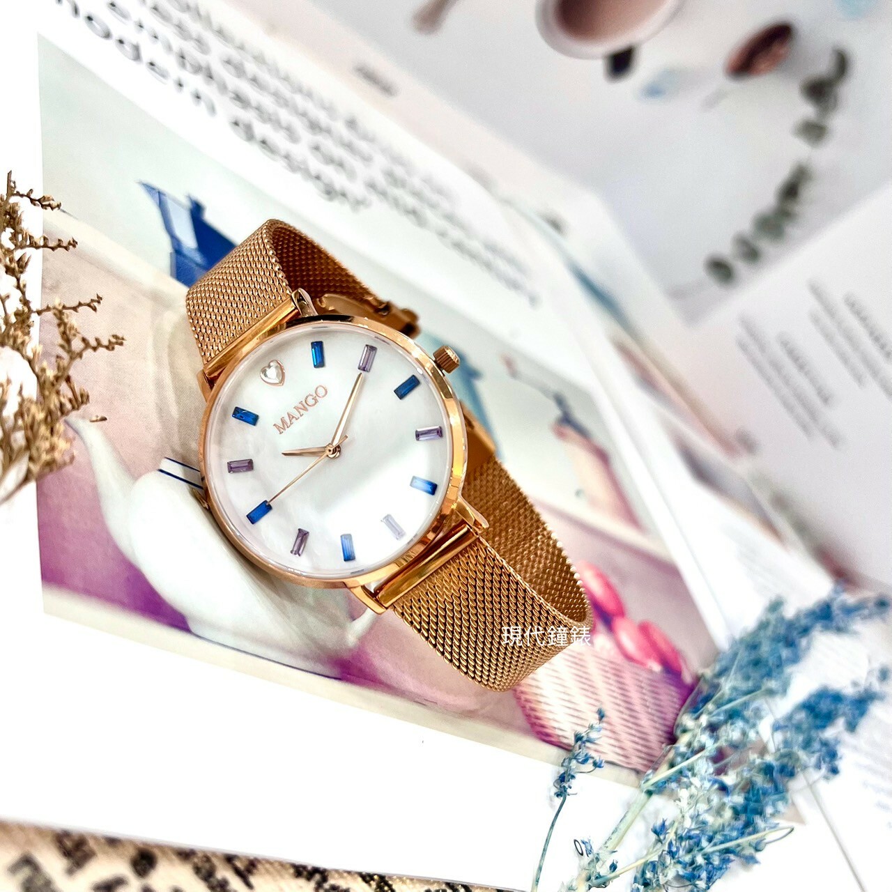【MANGO】MANGO 甜美繽紛晶鑽時尚米蘭腕錶 MA6770L-55R-H 36mm現代鐘錶