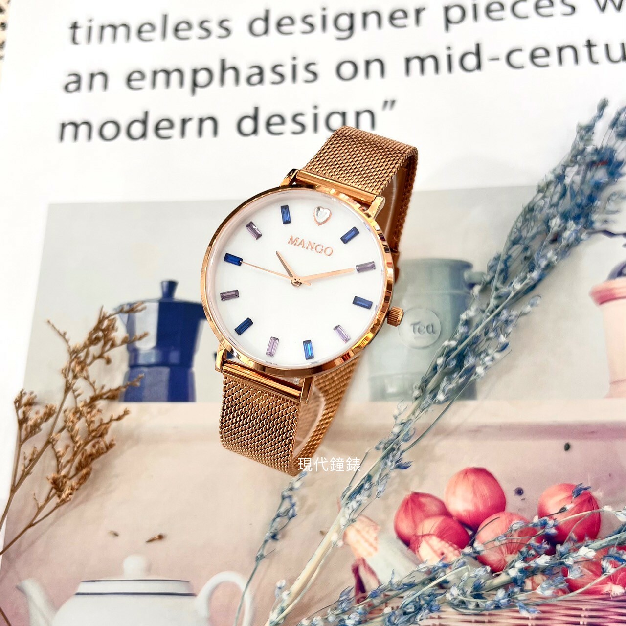 【MANGO】MANGO 甜美繽紛晶鑽時尚米蘭腕錶 MA6770L-55R-H 36mm現代鐘錶