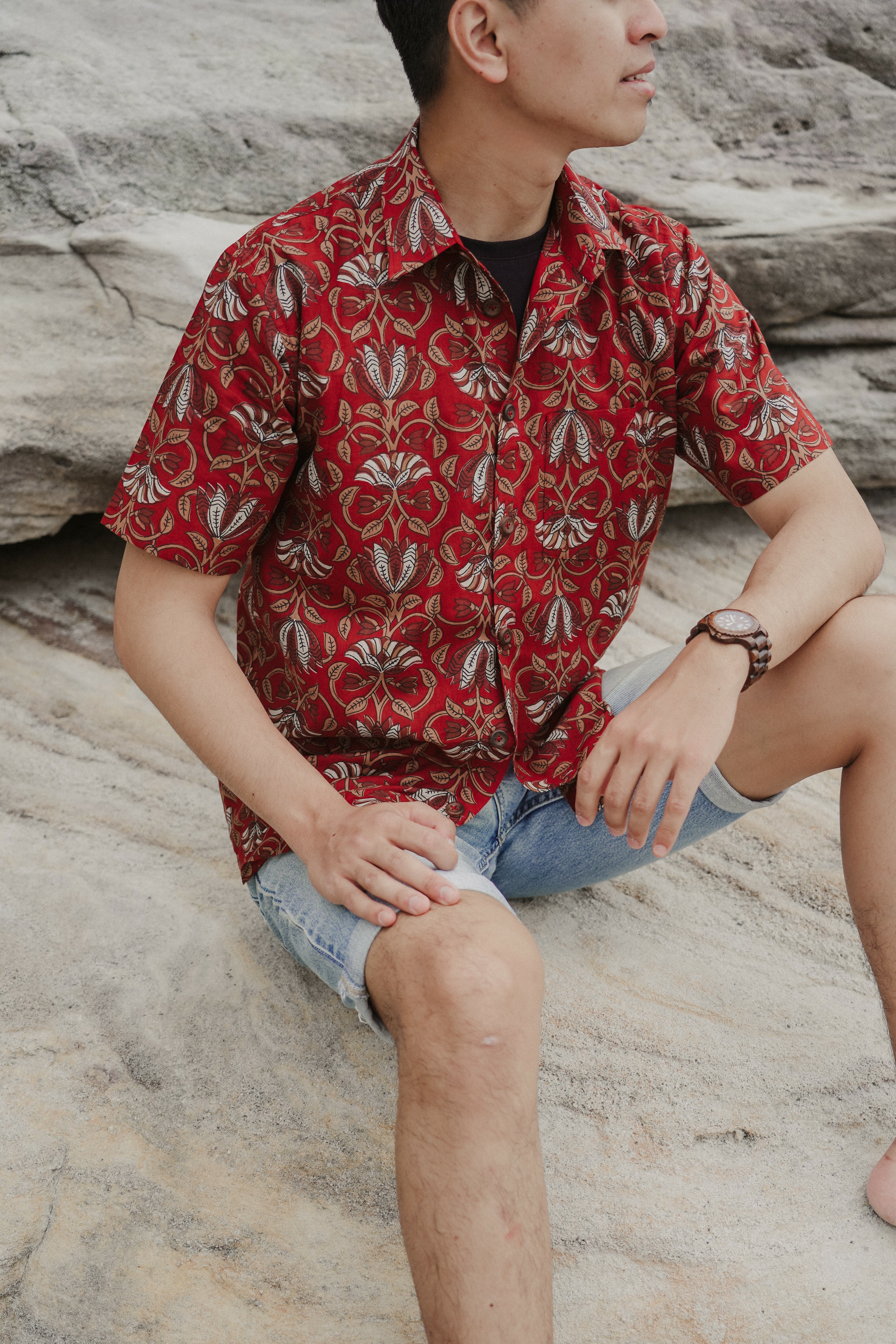 印度蓋染工藝親膚純棉 襯衫 - 山茶花