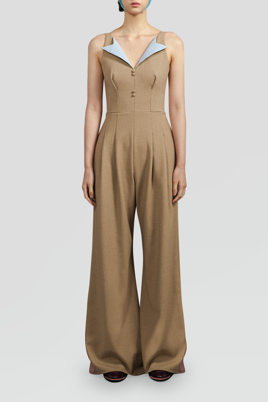 PEGGY HARTANTO｜FOUETTE 撞色翻領鈕扣裝飾連身褲