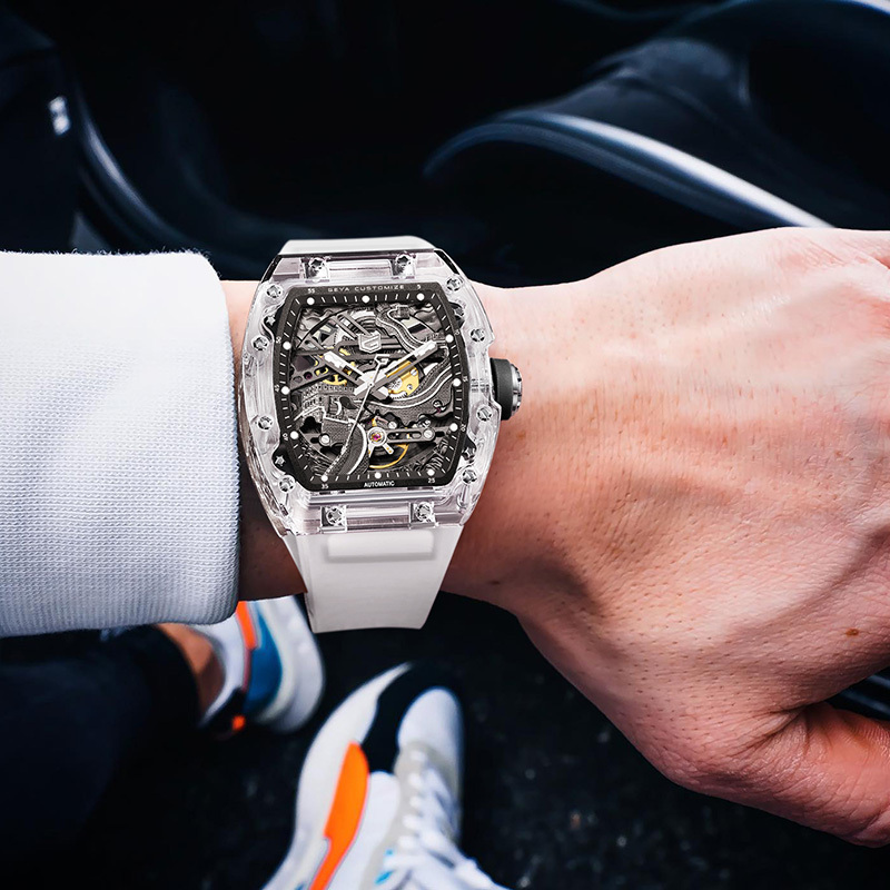 【GEYA 格雅】 長城系列 G78191 雙面鏤空 夜光 TR90錶殼 機械 矽膠 手錶