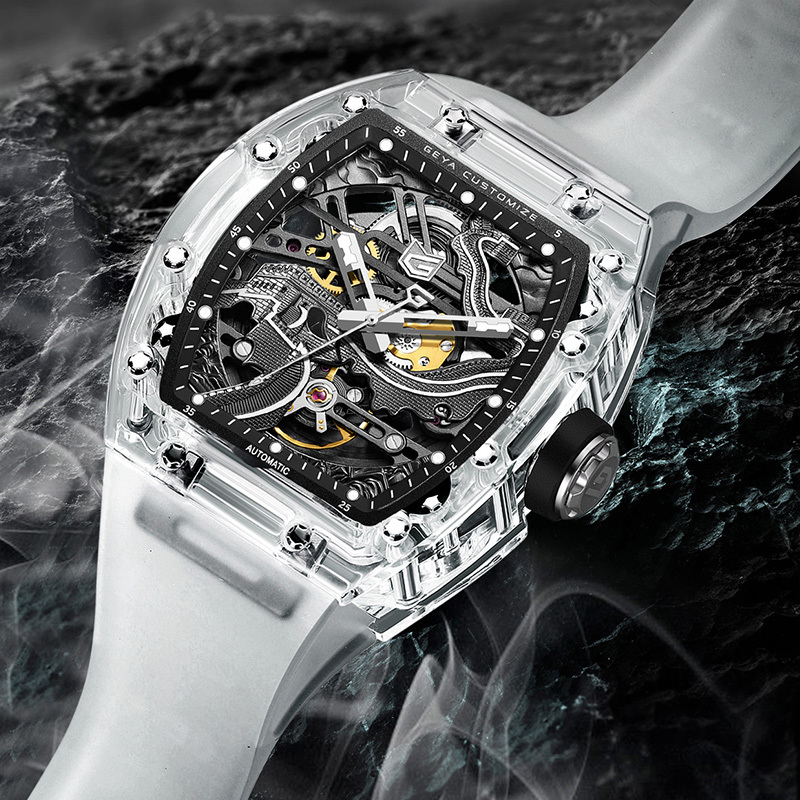 【GEYA 格雅】 長城系列 G78191 雙面鏤空 夜光 TR90錶殼 機械 矽膠 手錶