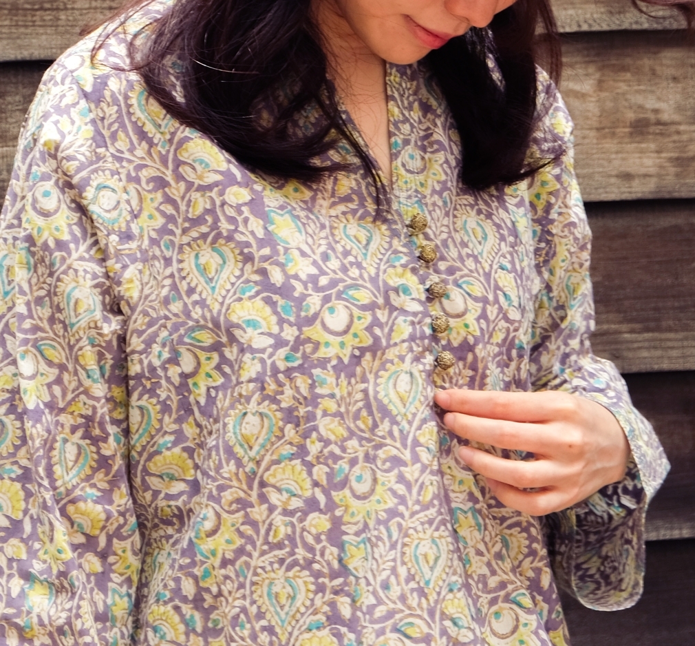 蓋染｜Kurta 罩衫 - 紫花 70｜巴基斯坦
