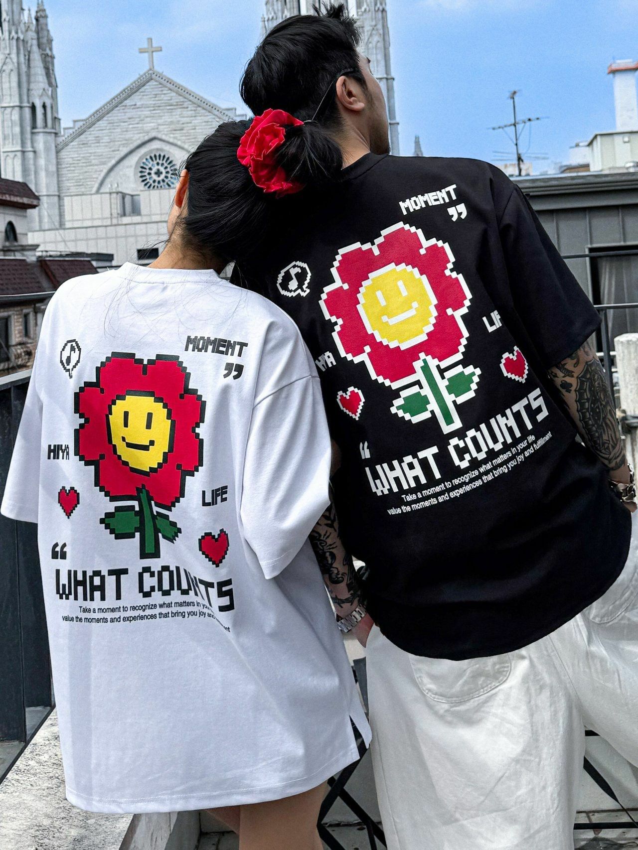 花花圖案英文字短袖Tee PLUS82HIYA-130T