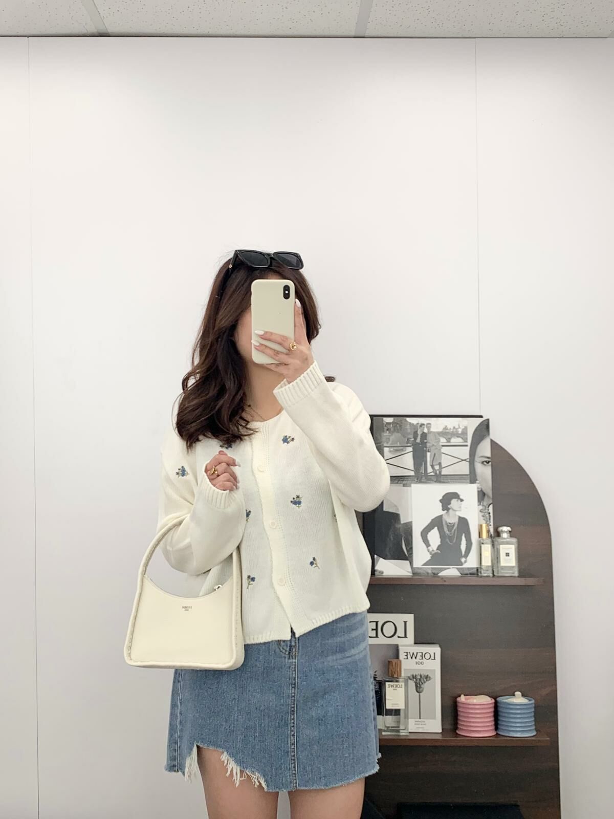 刺繡花花針織外套(米色)