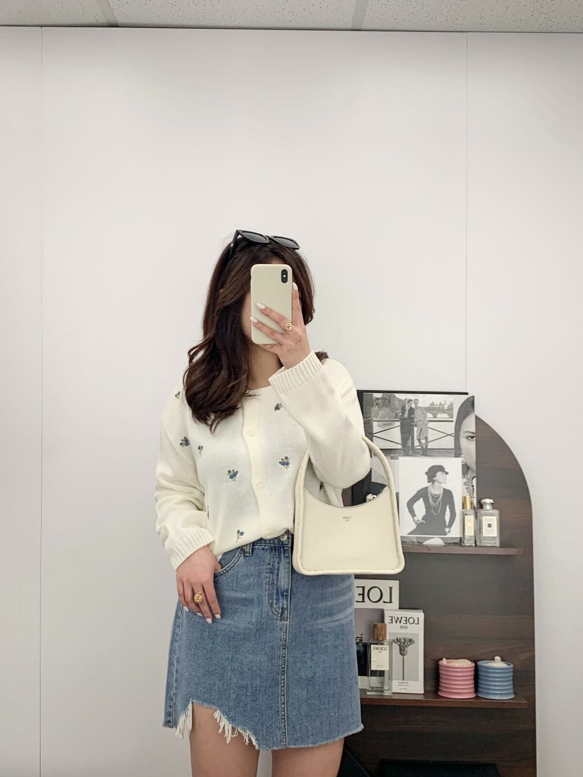 刺繡花花針織外套(米色)