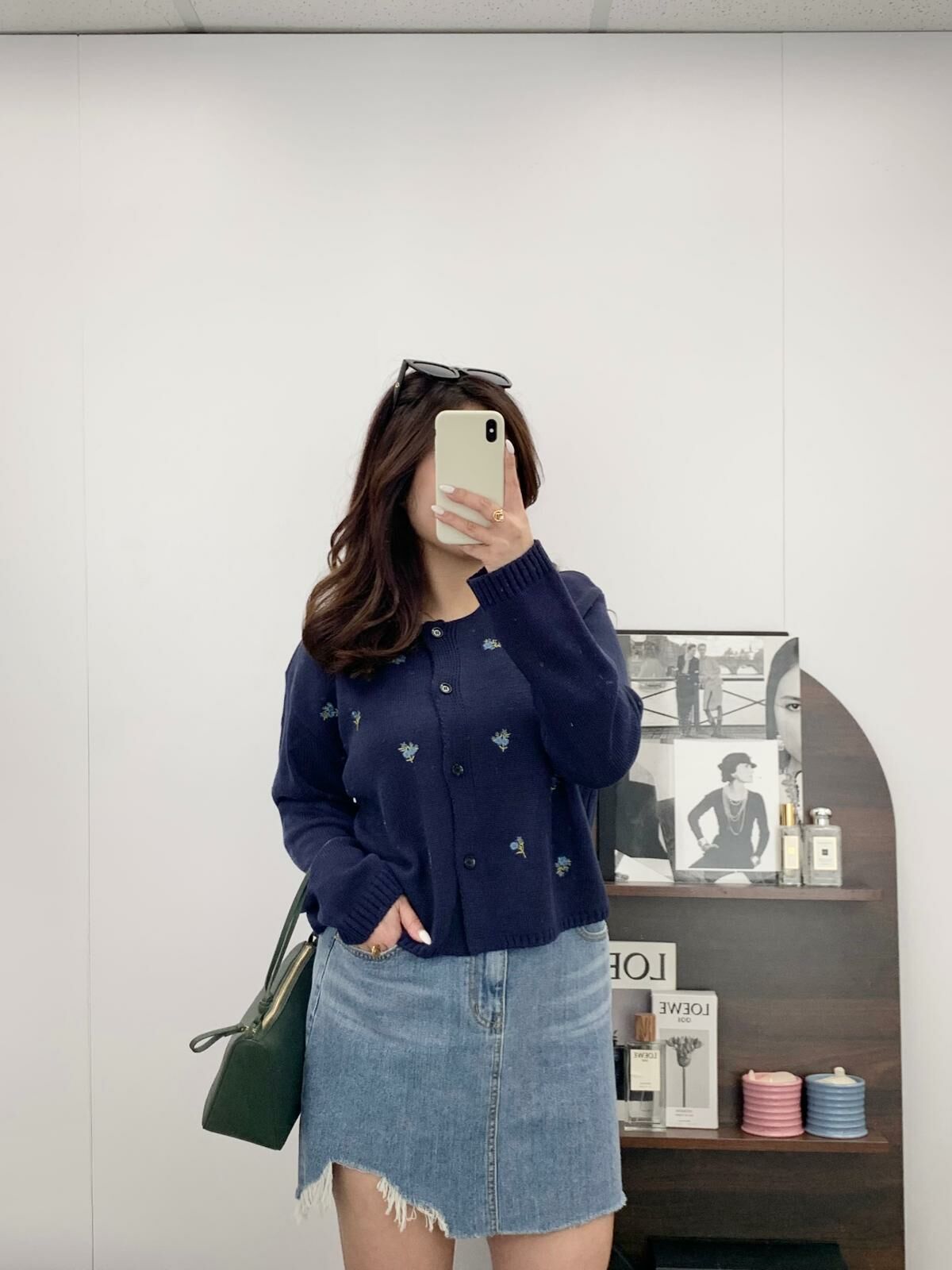 刺繡花花針織外套(深藍色)