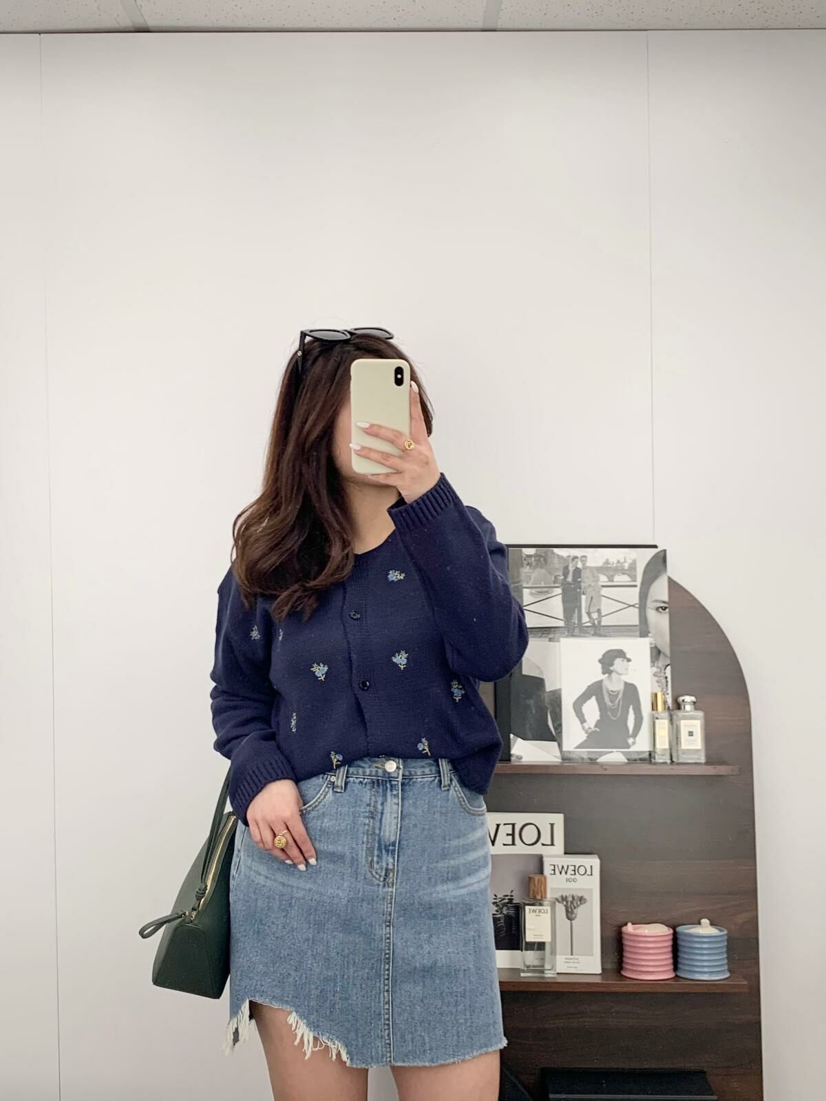 刺繡花花針織外套(深藍色)