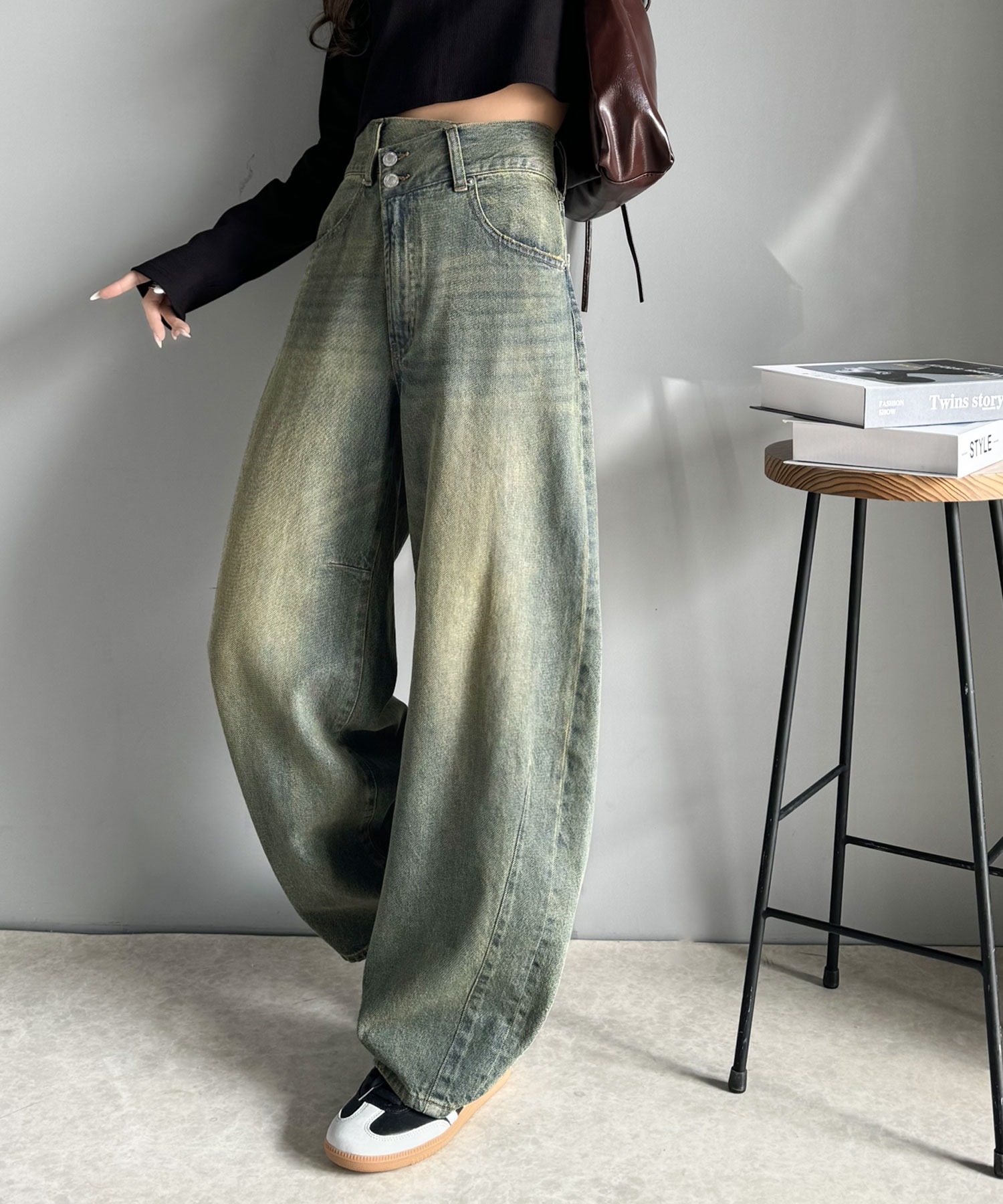 日本🇯🇵連線 Classical Elf 不對稱高腰牛仔褲 直筒褲 水洗 仿舊 (任買兩個711店到店免運)/預購