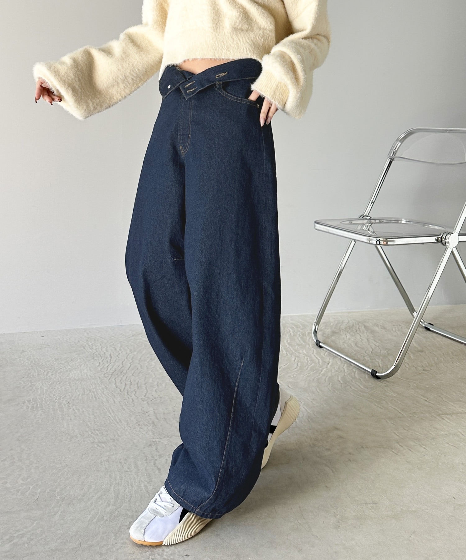 日本🇯🇵連線 Classical Elf 不對稱高腰牛仔褲 直筒褲 水洗 仿舊 (任買兩個711店到店免運)/預購