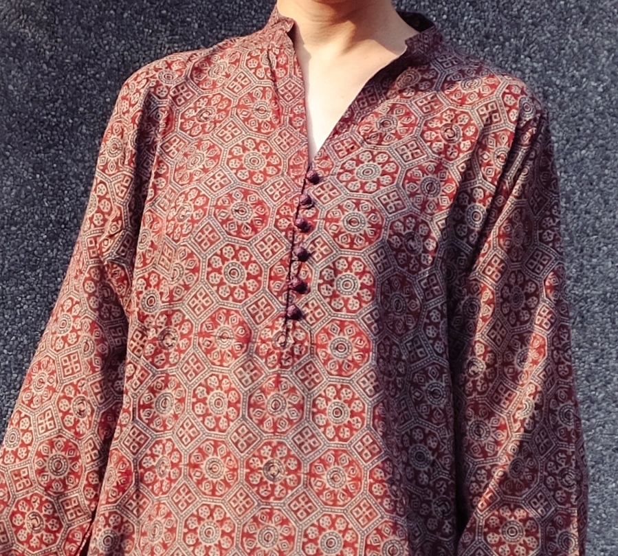 蓋染｜Ajrak Kurta 罩衫 - 磚紅 76｜巴基斯坦