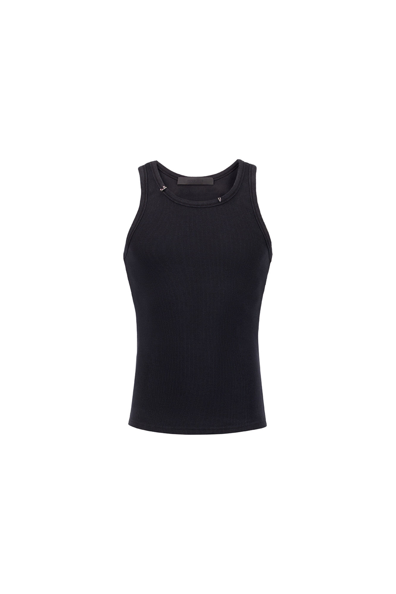 金屬環領背心 - 水洗黑