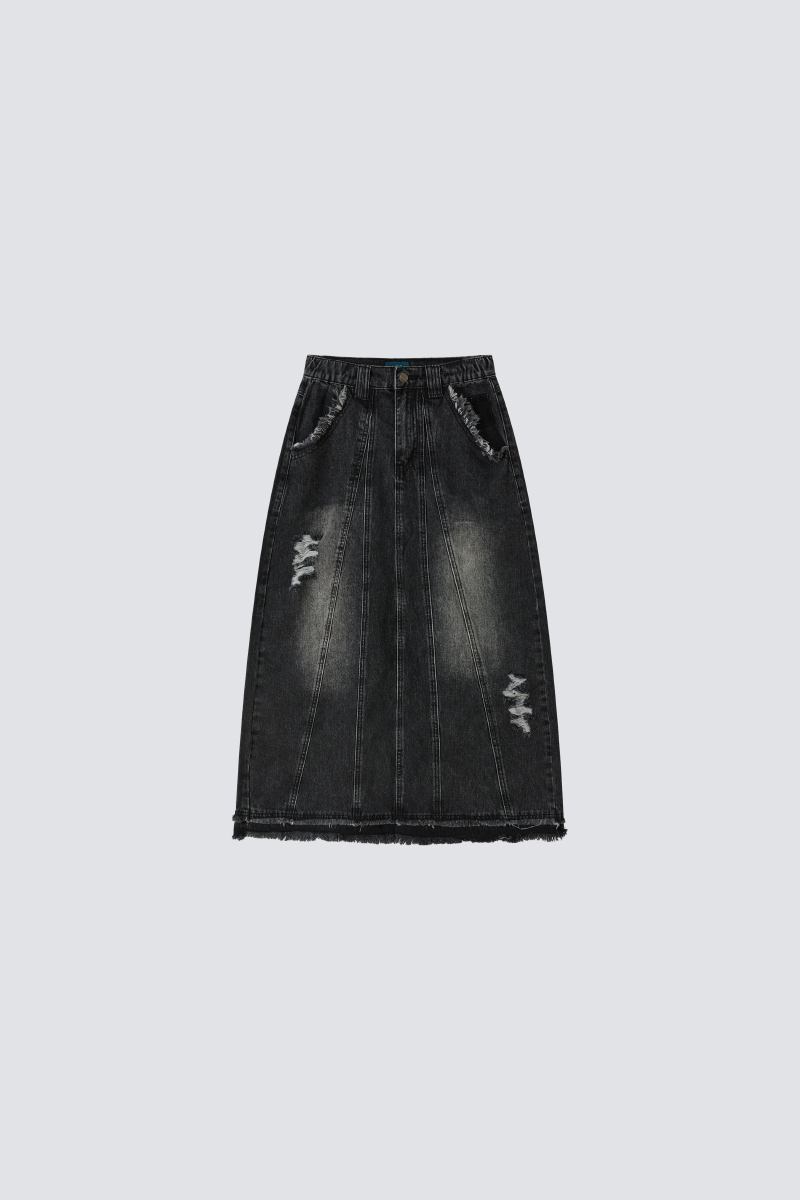Distressed Wash Denim Skirt｜Black｜Hong Kong Original Design