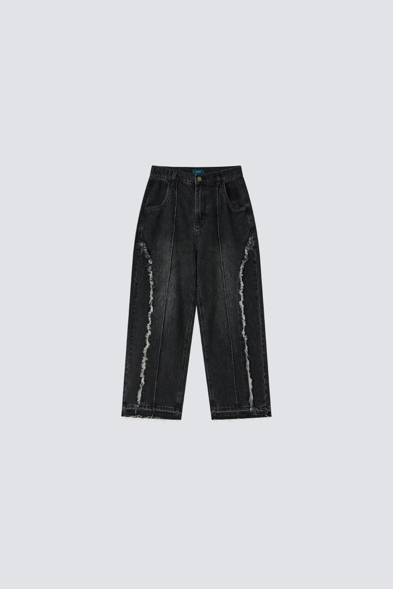 Cat Whisker Distressed Wash Denim Jeans｜Black｜Hong Kong Original Design