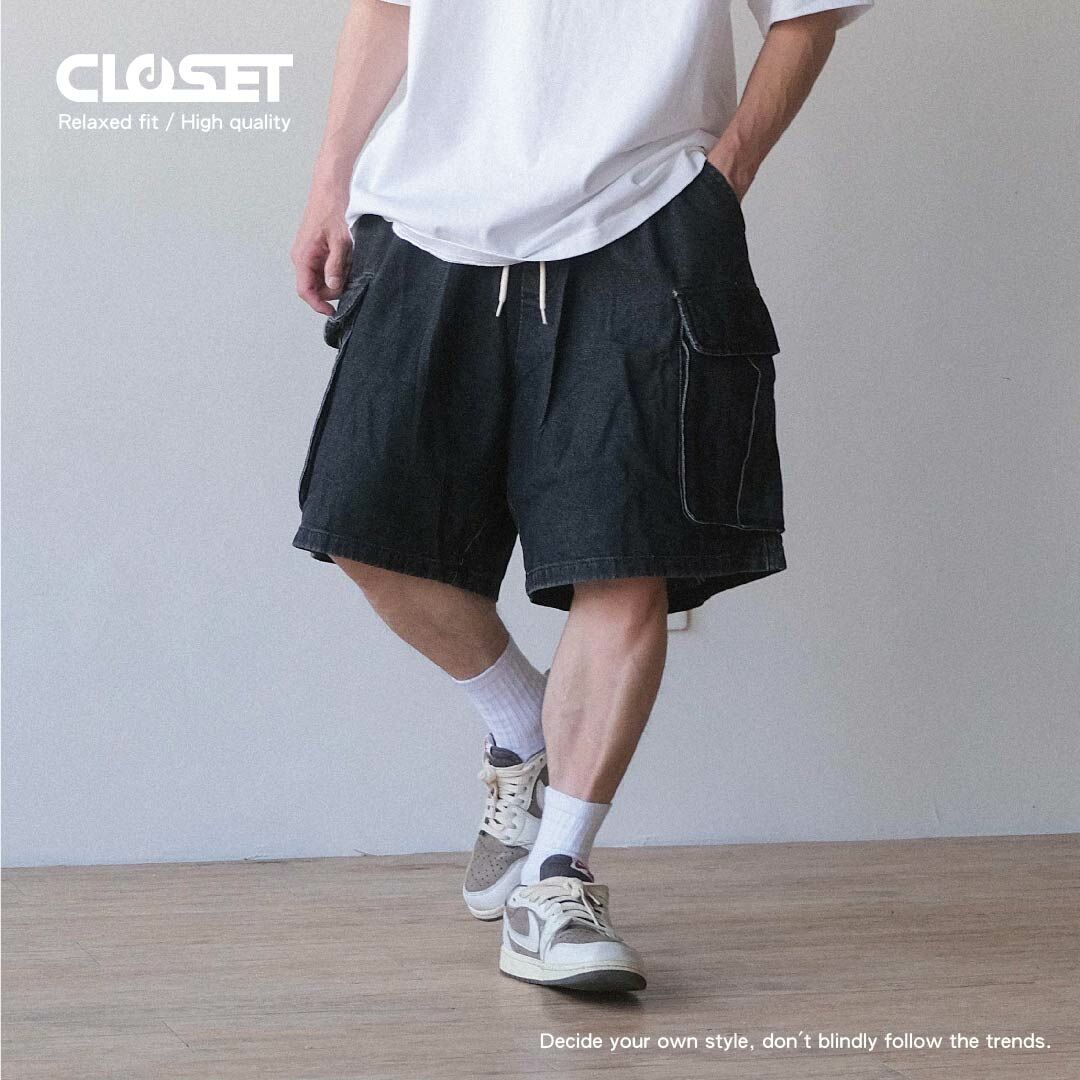 "城市穿搭" Vagary 水洗牛仔短褲 大口袋 手寫LOGO刺繡