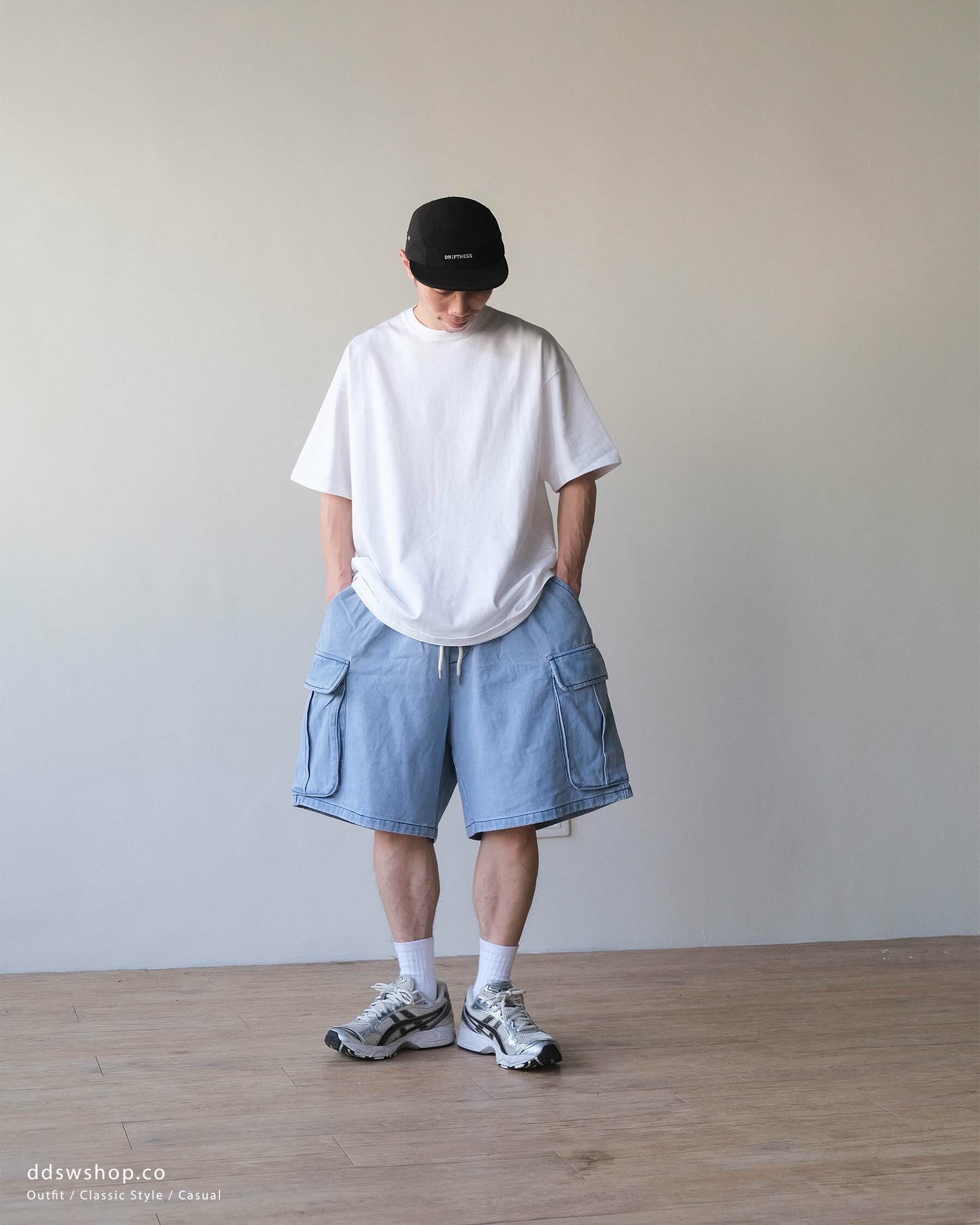 "城市穿搭" Vagary 水洗牛仔短褲 大口袋 手寫LOGO刺繡