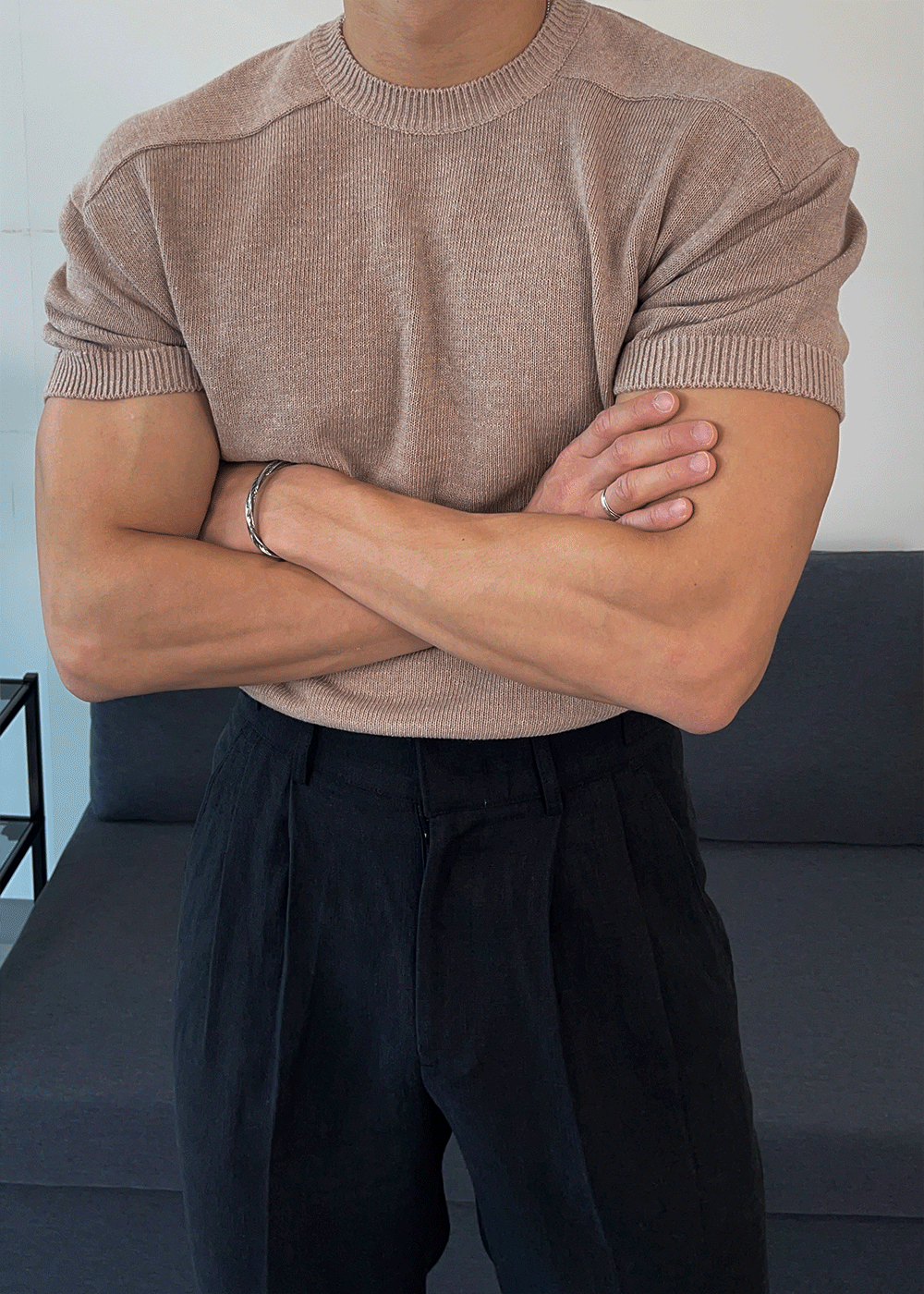 亞麻短袖針織衫