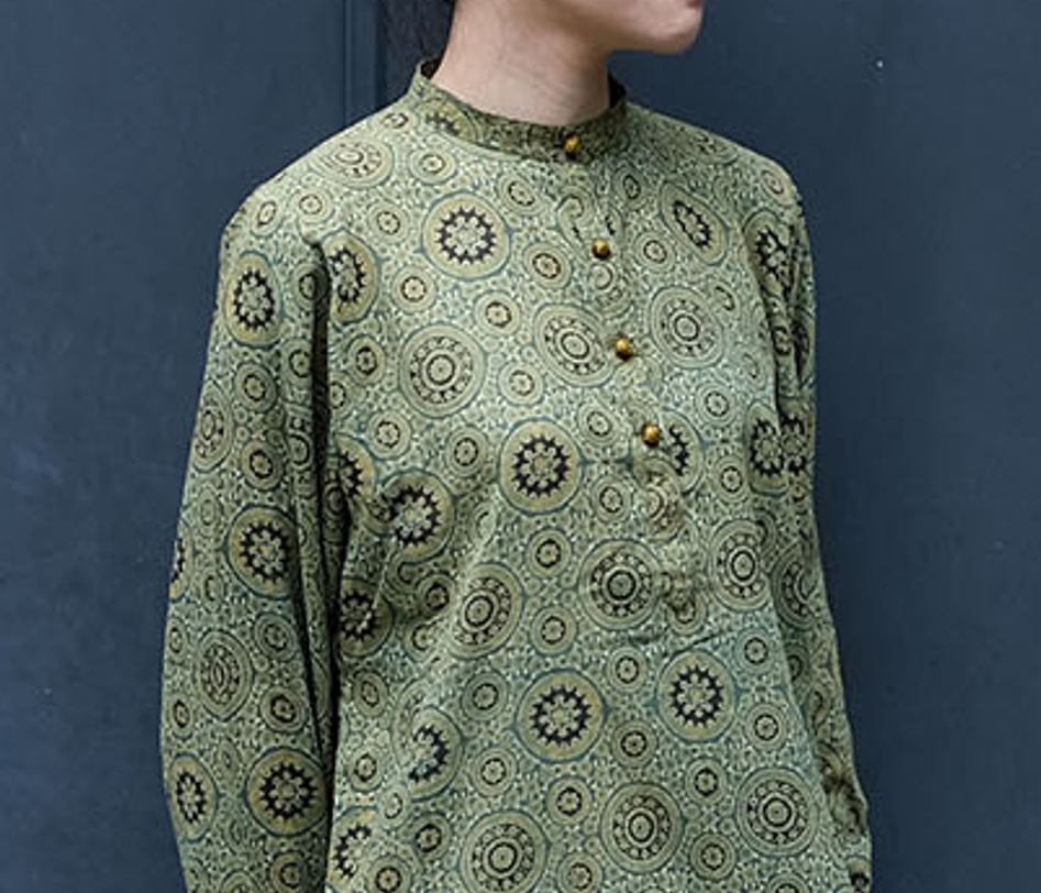 蓋染｜Ajrak Kurti 上衣 - 綠｜巴基斯坦