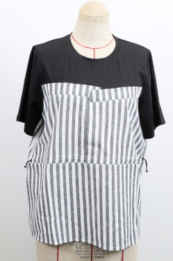 PL 拼接條紋黑色上衣 YCU00010B -T