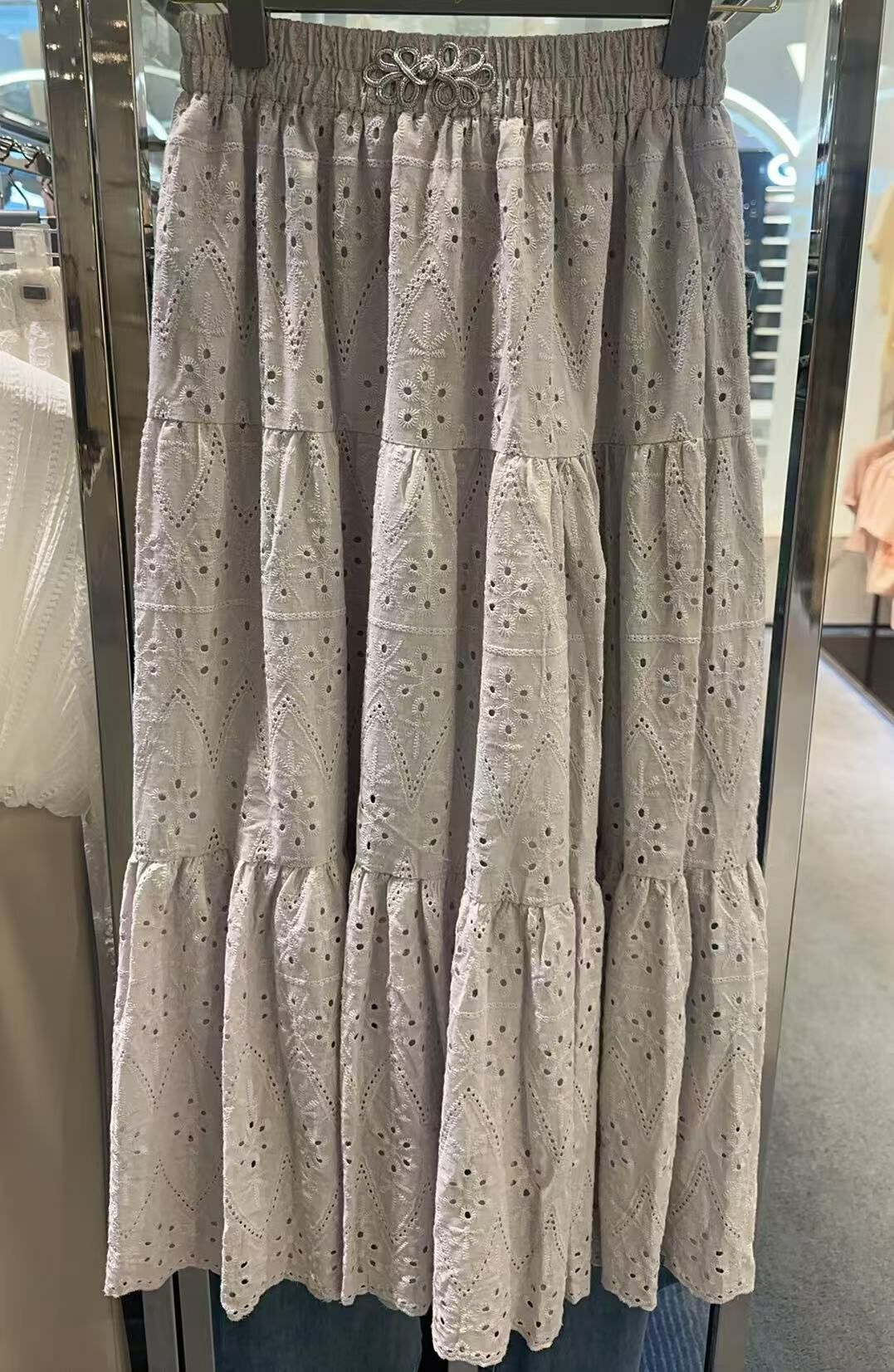 PL 灰色通花橡筋腰半身裙 YSK70031B -T