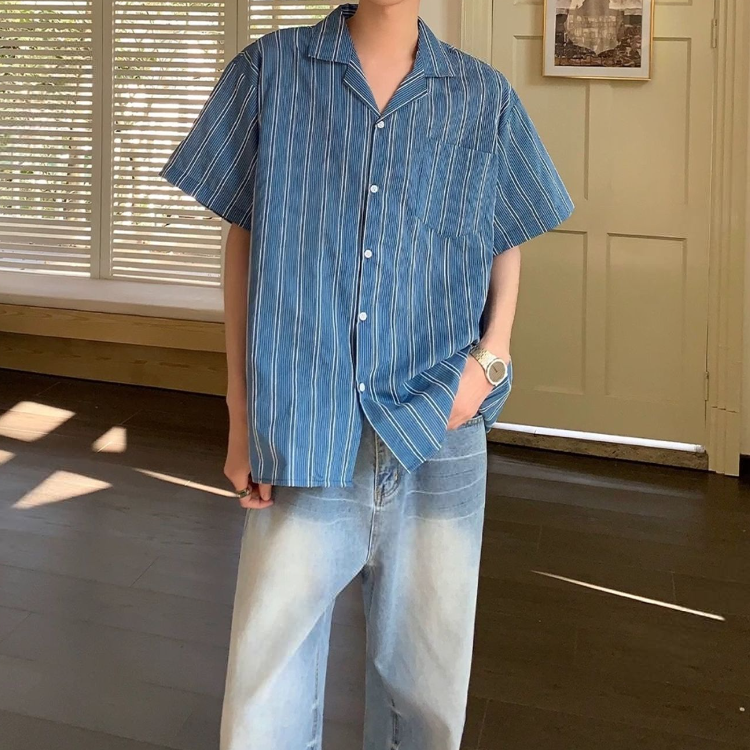 條紋領短袖襯衫(二色)