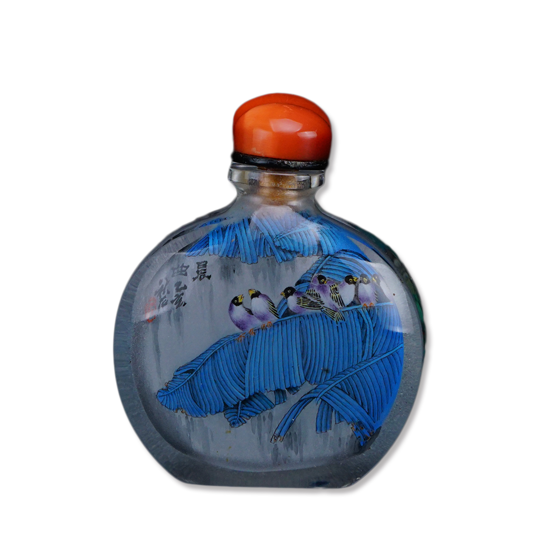 晨光花鳥連體鼻煙壺 雙壺連體巧妙描繪林鳥共鳴