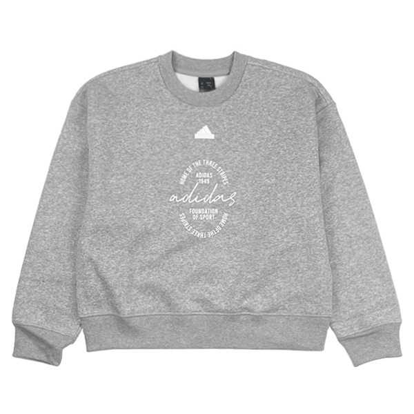 ADIDAS 大學T W BLUV Q3 SWT 灰色 草寫LOGO 內刷毛 長袖 女 IX3768