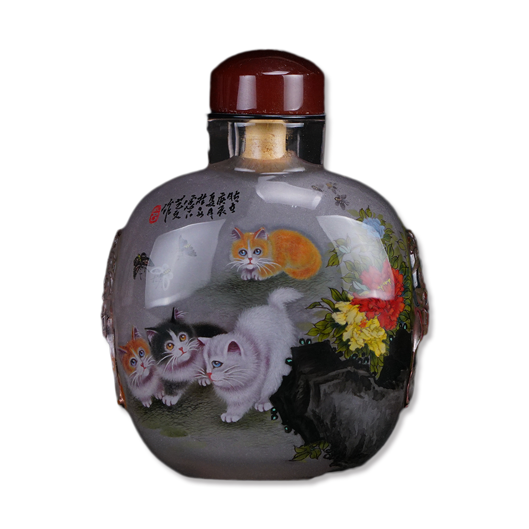 富貴貓鼻煙壺 瑞貓呈祥寓意富貴平安與福氣盈門