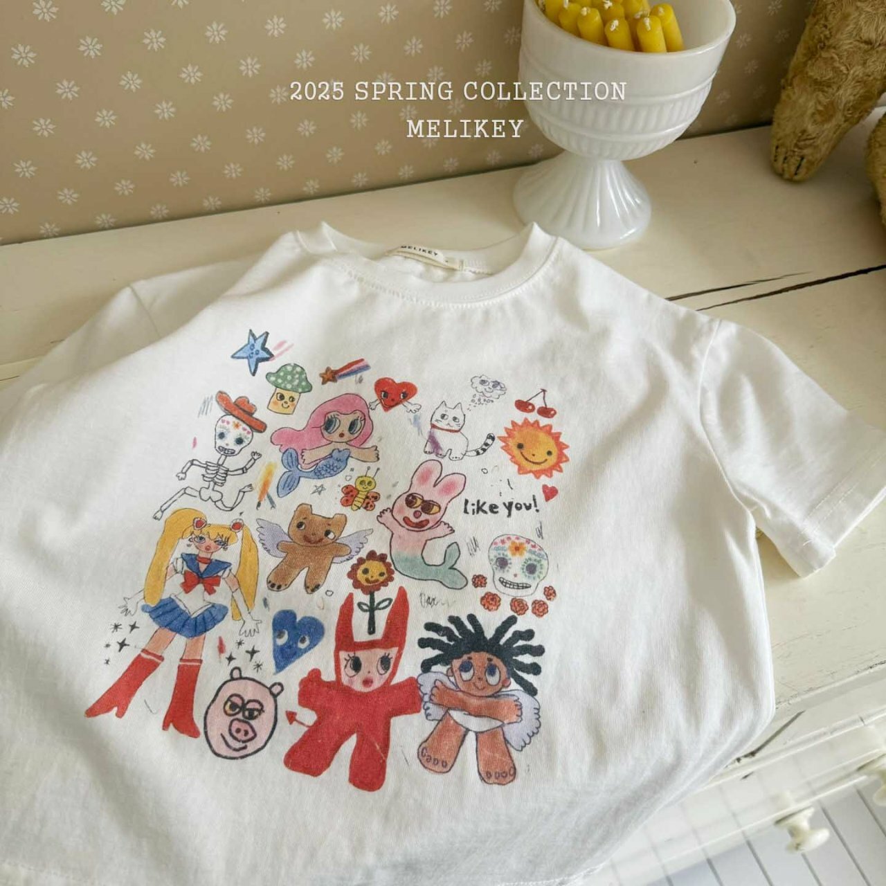 韓國 Melikey - 25夏 美少女塗鴉上衣