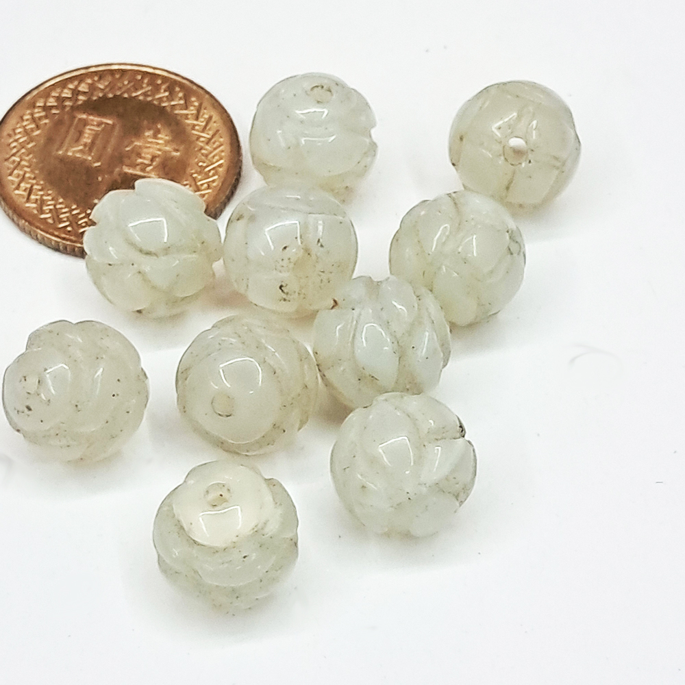蓮花 老白玉髓 精雕10mm 1個【十方】120862