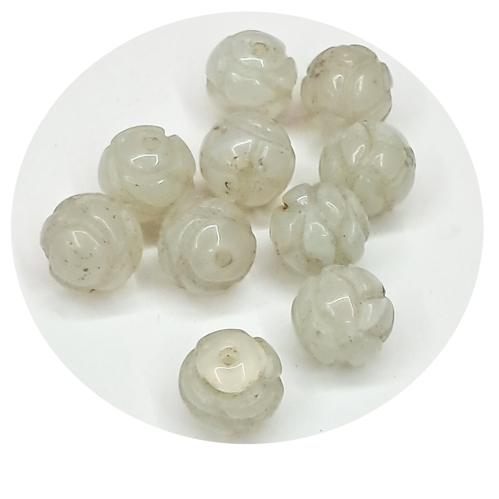 蓮花 老白玉髓 精雕10mm 1個【十方】120862