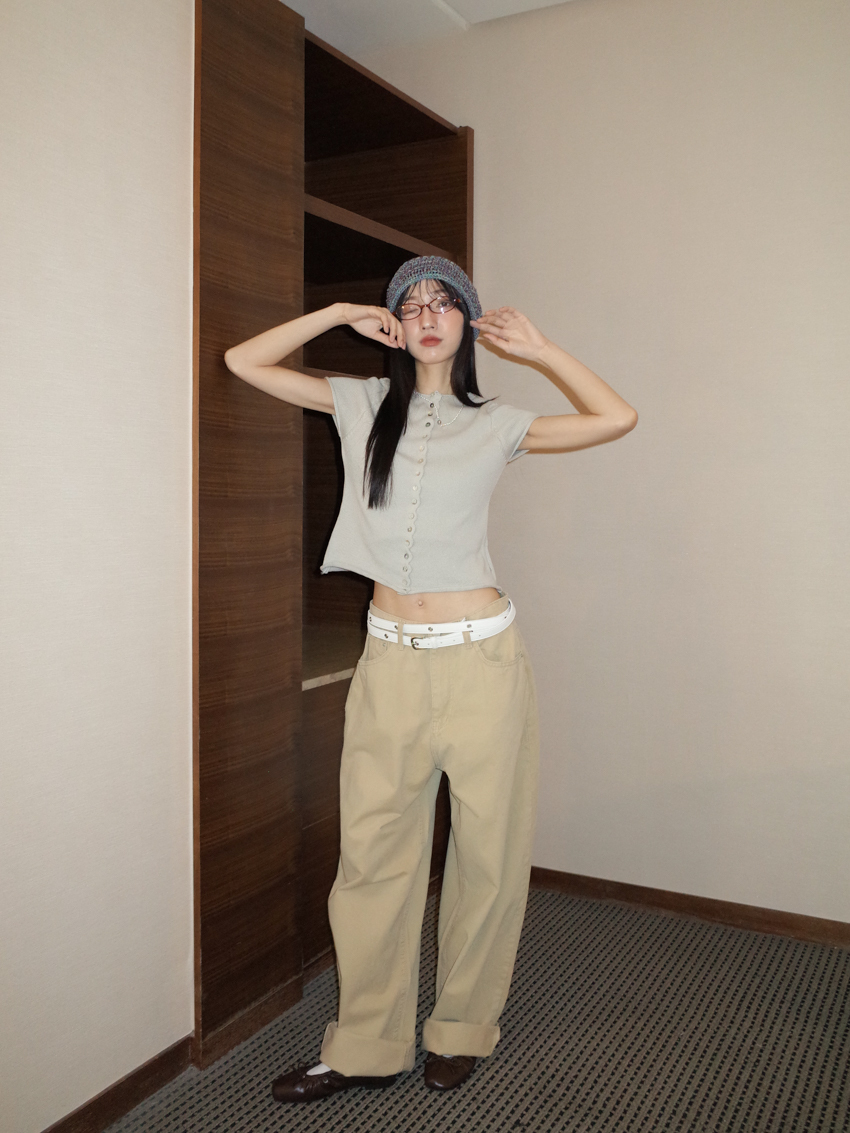 mini red label soft fine twill casual wide trousers in KHAKI
