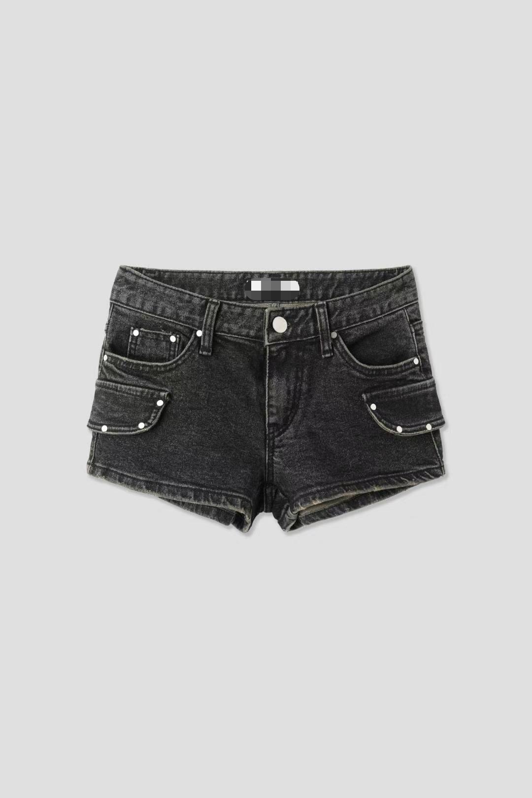 1478黑色蓋袋牛仔短褲