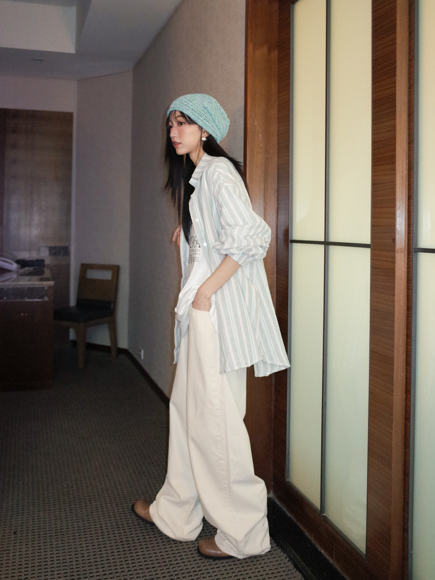 mini red label soft fine twill casual wide trousers in CREAM