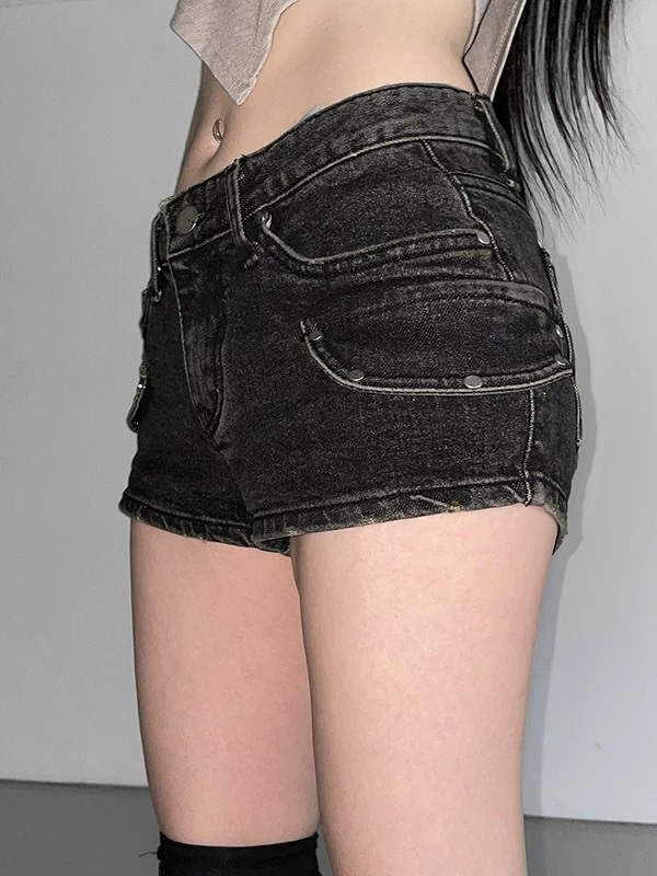 1478黑色蓋袋牛仔短褲